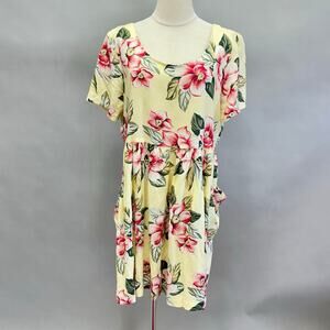 Vintage 90s Moda International yellow short sleeve babydoll mini dress Large